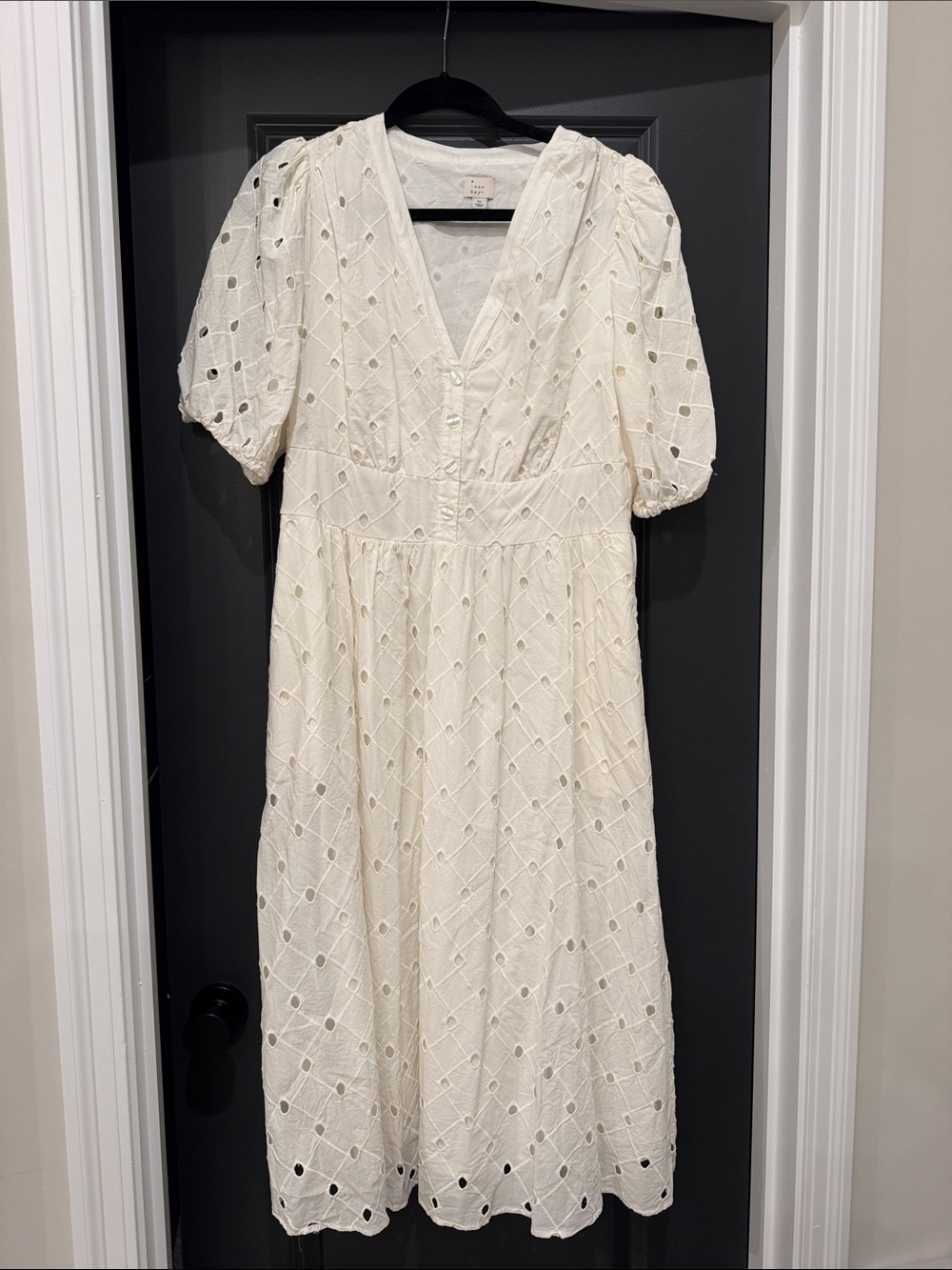 A New Day White Eyelet Midi Dress with V-Neck